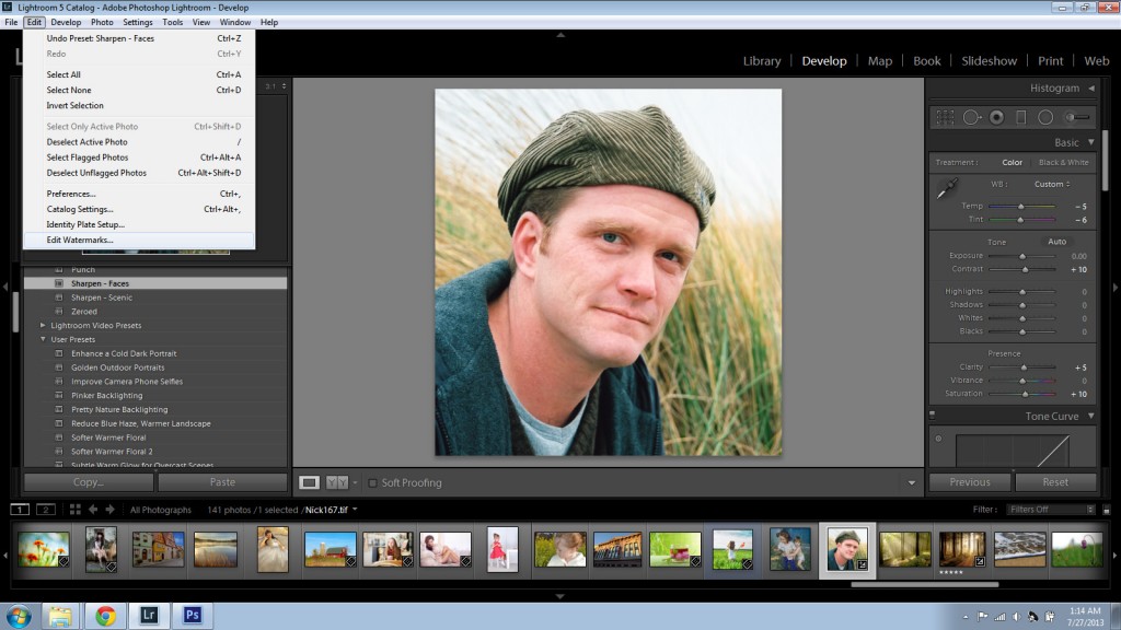 Choose Edit Watermarks in Lightroom