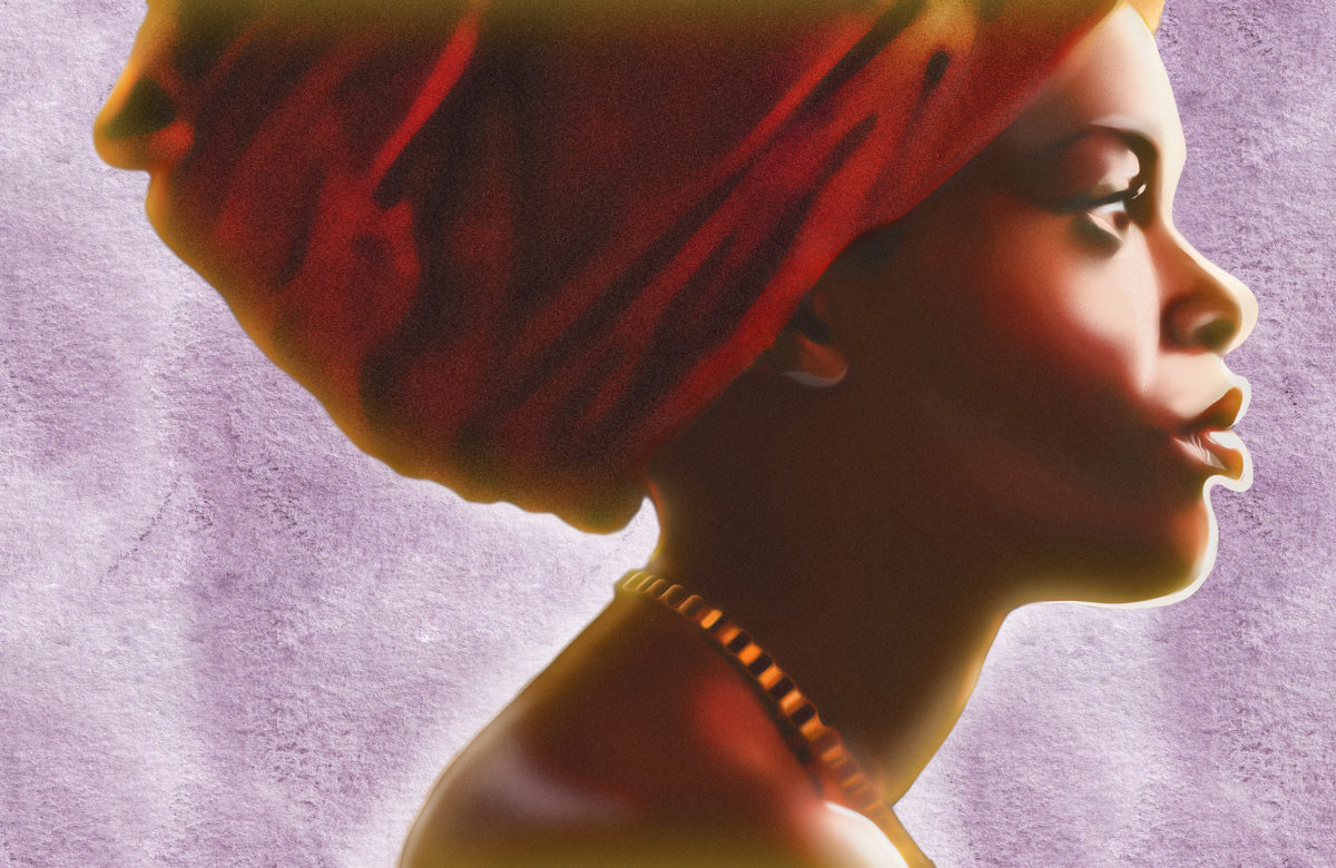 Free download of a Black woman with orange head wrap in profile facing right